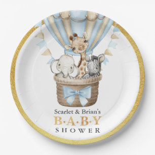 Cute Hot Air Balloon Safari Animals Baby Shower  Paper Plate