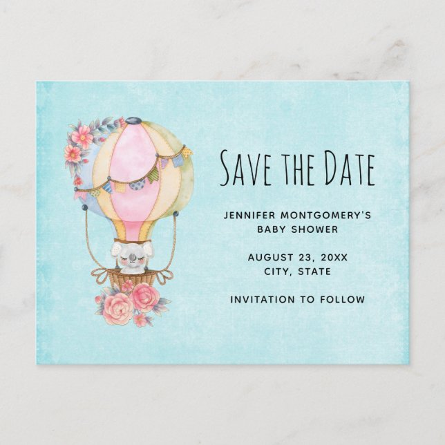 Cute Hot Air Balloon Watercolor Baby Shower Invitation Postcard (Front)