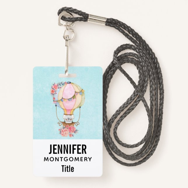 Cute Hot Air Balloon Watercolor ID Badge (Front with Lanyard)
