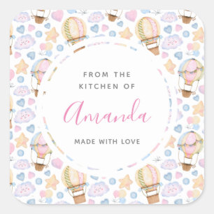 Cute Hot Air Balloon Watercolor Pattern Kitchen Square Sticker