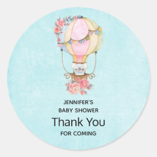 Cute Hot Air Balloon Watercolor Thank You Classic Round Sticker