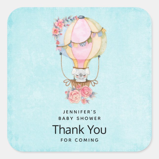 Cute Hot Air Balloon Watercolor Thank You Square Sticker (Front)