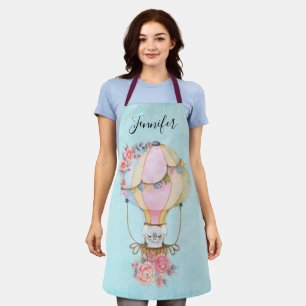 Cute Hot Air Balloon with Bear Watercolor  Apron