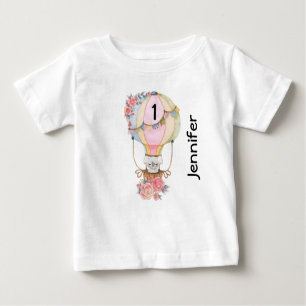 Cute Hot Air Balloon with Bear Watercolor Baby T-Shirt