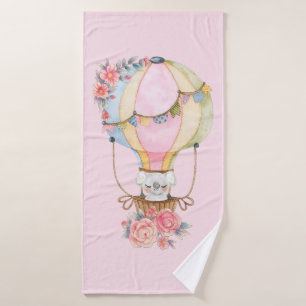 Cute Hot Air Balloon with Bear Watercolor Bath Tow Towel Set
