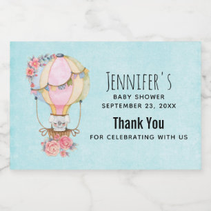 Cute Hot Air Balloon with Bear Watercolor  Food Label