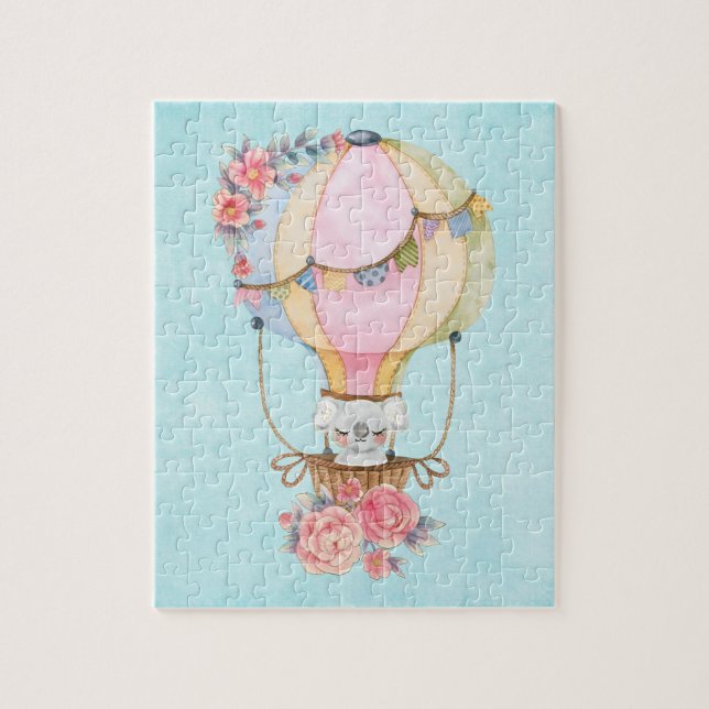 Cute Hot Air Balloon with Bear Watercolor  Jigsaw Puzzle (Vertical)