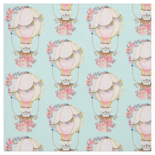 Cute Hot Air Balloon with Bear Watercolor Pattern Fabric (Swatch)