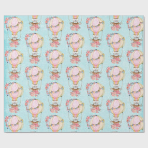 Cute Hot Air Balloon with Bear Watercolor  Wrapping Paper