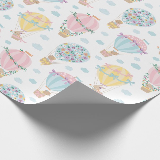Cute Hot Air Balloons with animals, bows & flowers Wrapping Paper (Corner)
