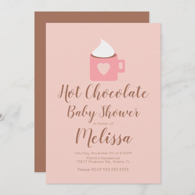 Cute Hot Chocolate Campfire Mug Girl Baby Shower Invitation (Front/Back)