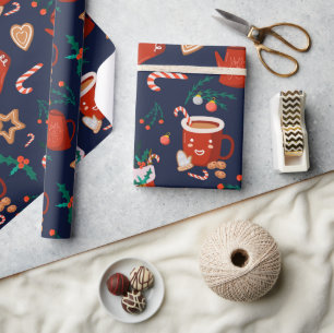 Cute Hot Chocolate Cookies & Stockings Christmas  Wrapping Paper