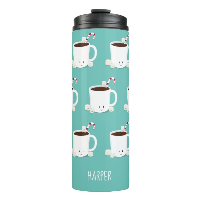 Cute Hot Chocolate Name Teal Christmas Thermal Tumbler (Front)