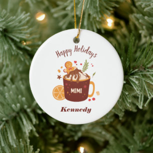 Cute Hot Chocolate with Gingerbread Ceramic Ornament