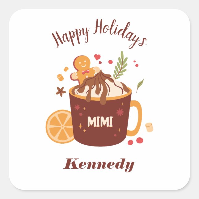 Cute Hot Chocolate with Gingerbread Square Sticker (Front)