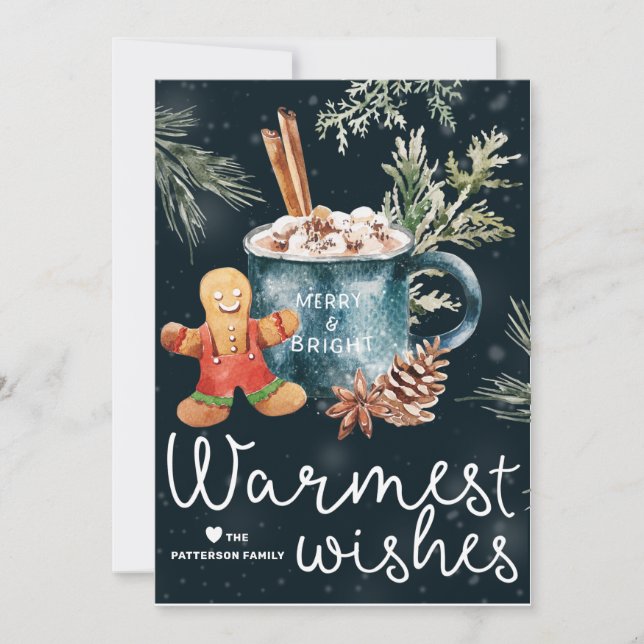 Cute Hot Cocoa and Cookie Cosy Christmas Card (Front)
