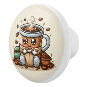 Cute hot coffee lovers ceramic knob