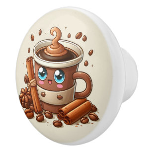 Cute hot coffee lovers ceramic knob