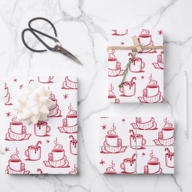 Cute Hot Coffee Seamless Pattern White Background Wrapping Paper Sheet (Front)