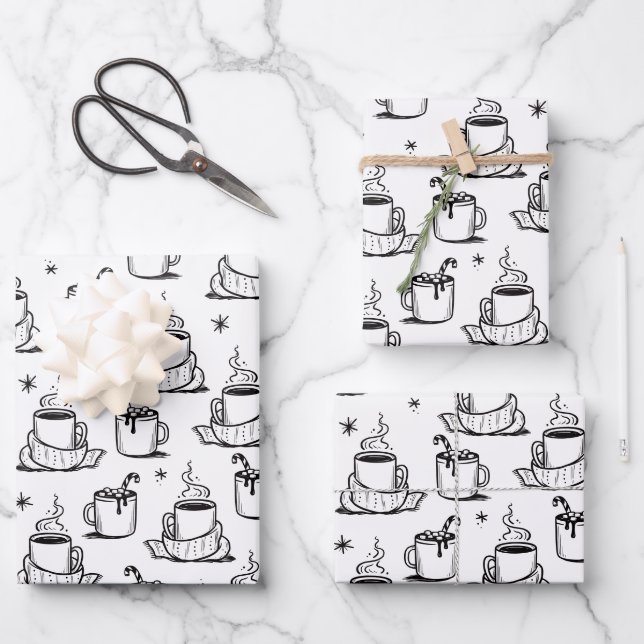 Cute Hot Coffee Seamless Pattern Wrapping Paper Sheet (Front)