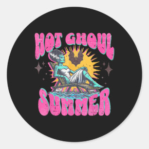 Cute Hot Ghoul Summer Funny Horror Summer Beach Ha Classic Round Sticker