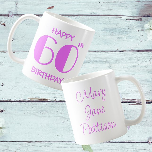 Cute Hot Pink 60th Birthday Name Coffee Mug (Front And Back)