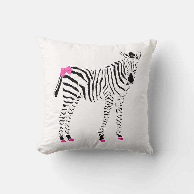 Cute Hot Pink and Black Girly Zebra With Name Cushion (Front)