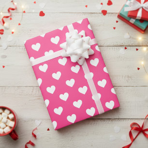Cute Hot Pink And White Heart Patterned Wrapping Paper