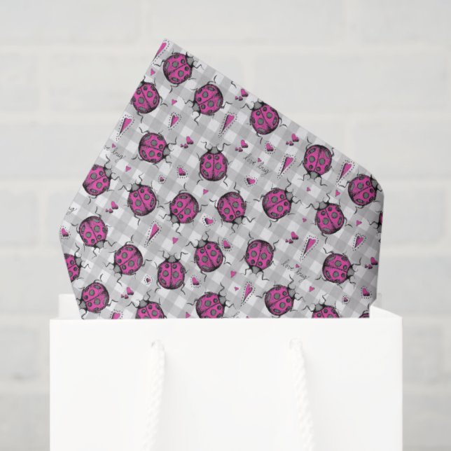 Cute Hot Pink & Black Ladybug Drawing Pattern Kids Tissue Paper (Gift Bag)