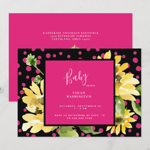 Cute Hot Pink & Black Sunflower Baby Shower Invitation