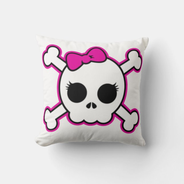 Cute Hot Pink Bow Skull Cushion (Front)