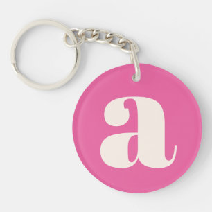 Cute Hot Pink Custom Monogram Retro Lettering Key Ring