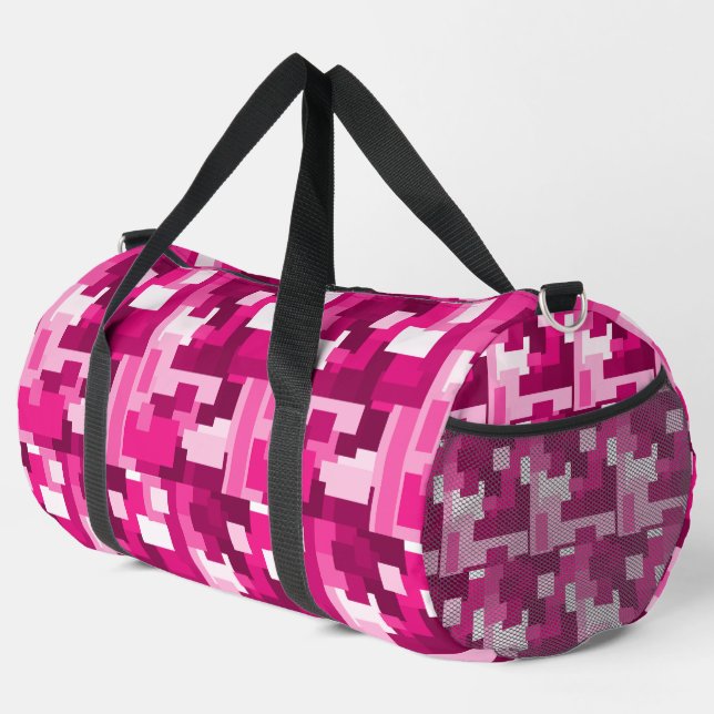 Cute Hot Pink Digital Camo Pattern Girly Duffle Bag (Right Corner)