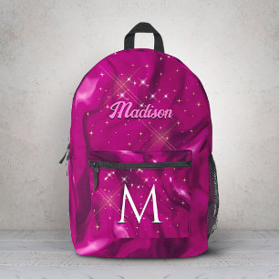 Cute hot pink faux silver glitter balloon monogram printed backpack