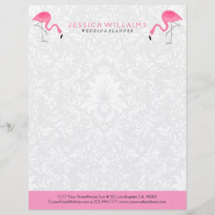 Cute Hot Pink Flamingo Illustration Custom Letterhead