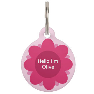 Cute Hot Pink Flower Add Name and Contact Dog Pet Tag