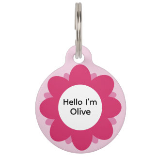 Cute Hot Pink Flower Add Name and Contact Dog Pet Tag