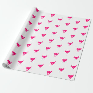 Cute hot pink fuchsia white cat pattern gift wrapping paper