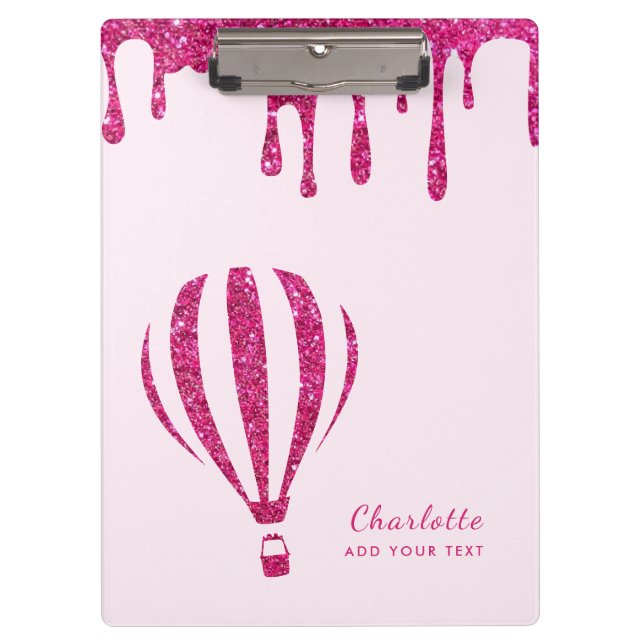 Cute hot pink glitter monogram  clipboard (Front)