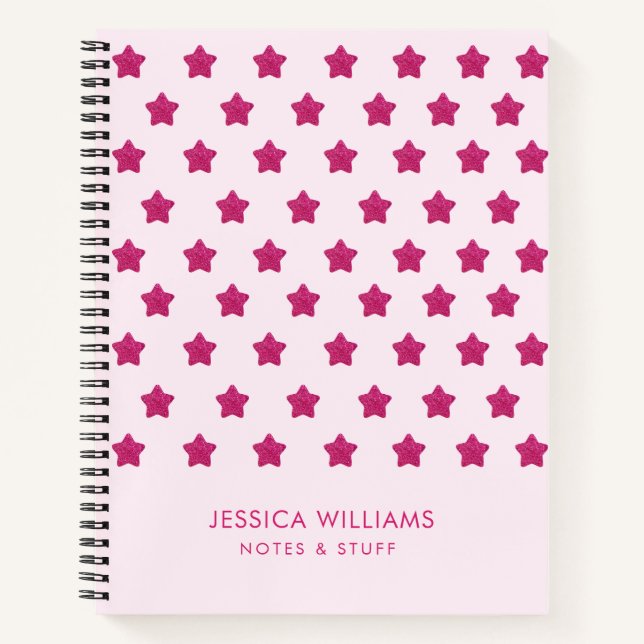 Cute hot pink glitter monogram notebook (Front)