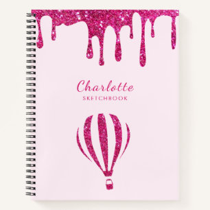Cute hot pink glitter monogram sketch notebook