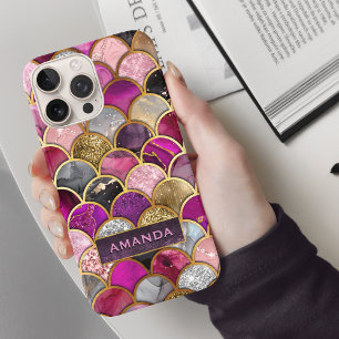 Cute hot pink gold mermaid scales girly iPhone 16 pro case