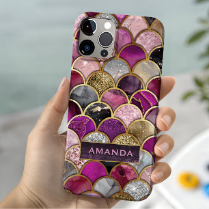 Cute hot pink gold mermaid scales girly  iPhone 15 case