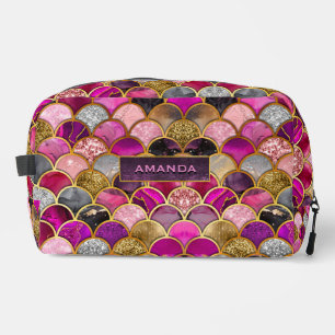 Cute hot pink gold mermaid scales girly dopp kit