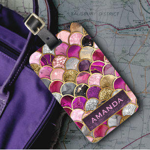 Cute hot pink gold mermaid scales girly luggage tag