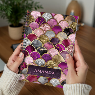 Cute hot pink gold mermaid scales girly sketchbook notebook
