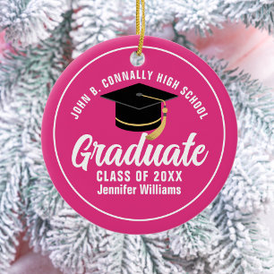 Cute Hot Pink Graduation Custom 2025 Graduate Ceramic Ornament