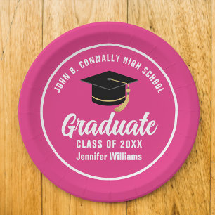 Cute Hot Pink Graduation Party Personalised Paper Plate