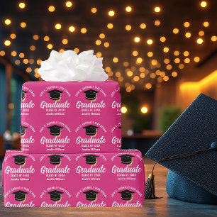 Cute Hot Pink Graduation Personalised Graduate Wrapping Paper