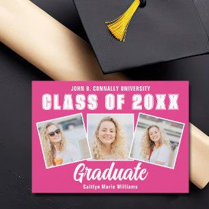 Cute Hot Pink Graduation Photo Collage Graduate Announcement